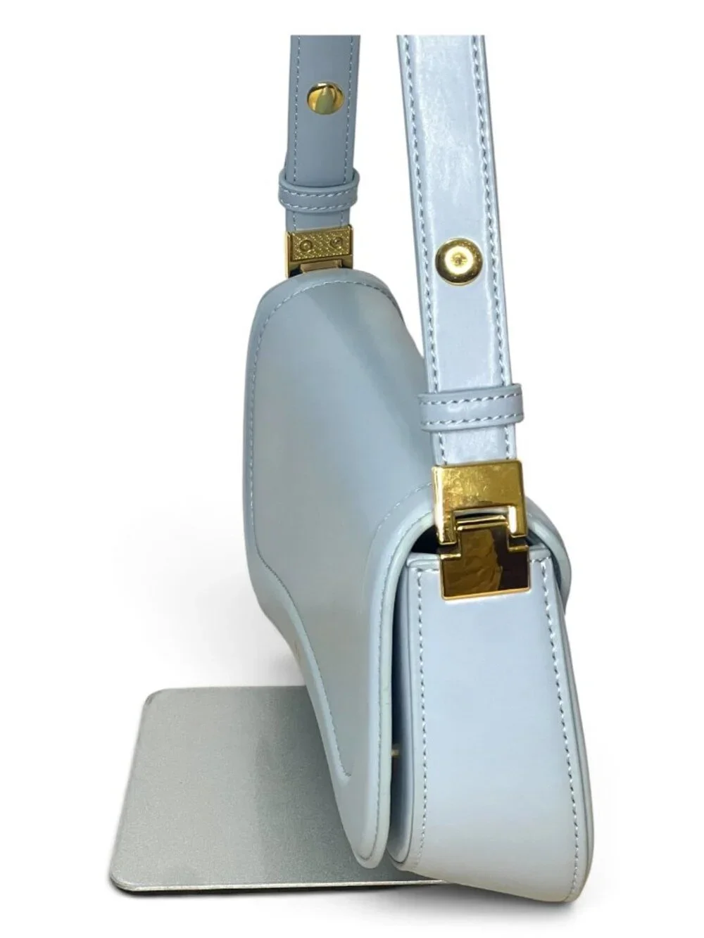 JW Pei Baby Blue Shoulder Bag With Adjustable Strap & Gold Hardware Minimalist